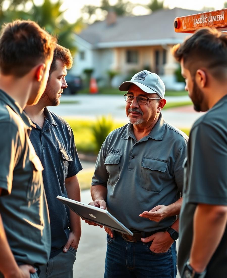Field service company owner coordinating a crew