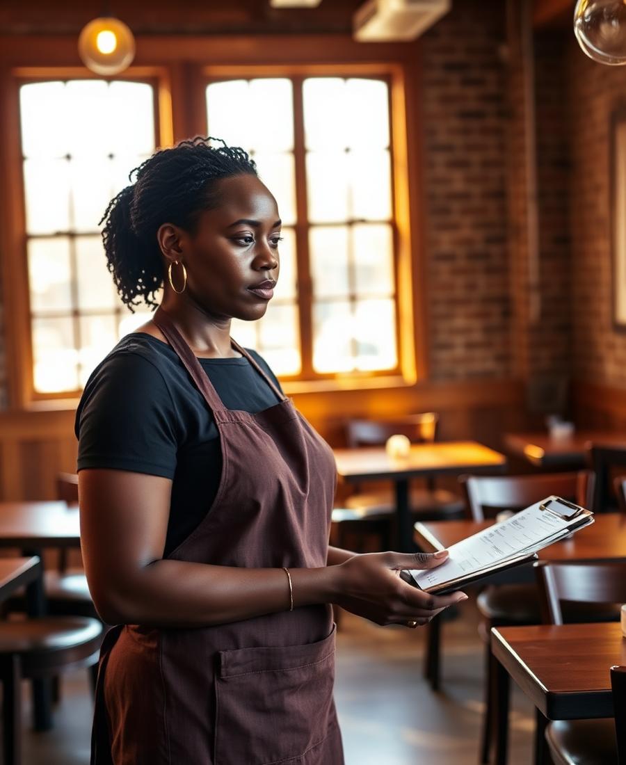 Restaurant owner reviewing operations before opening
