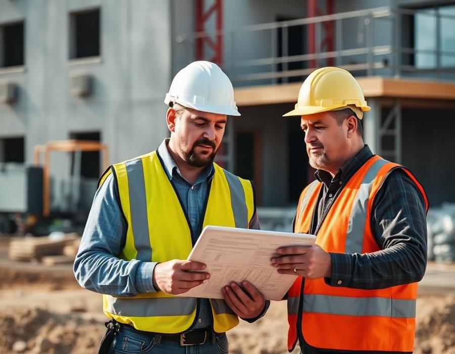 Foreman and project manager reviewing plans at a jobsite