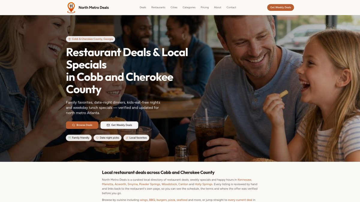 North Metro Deals website homepage